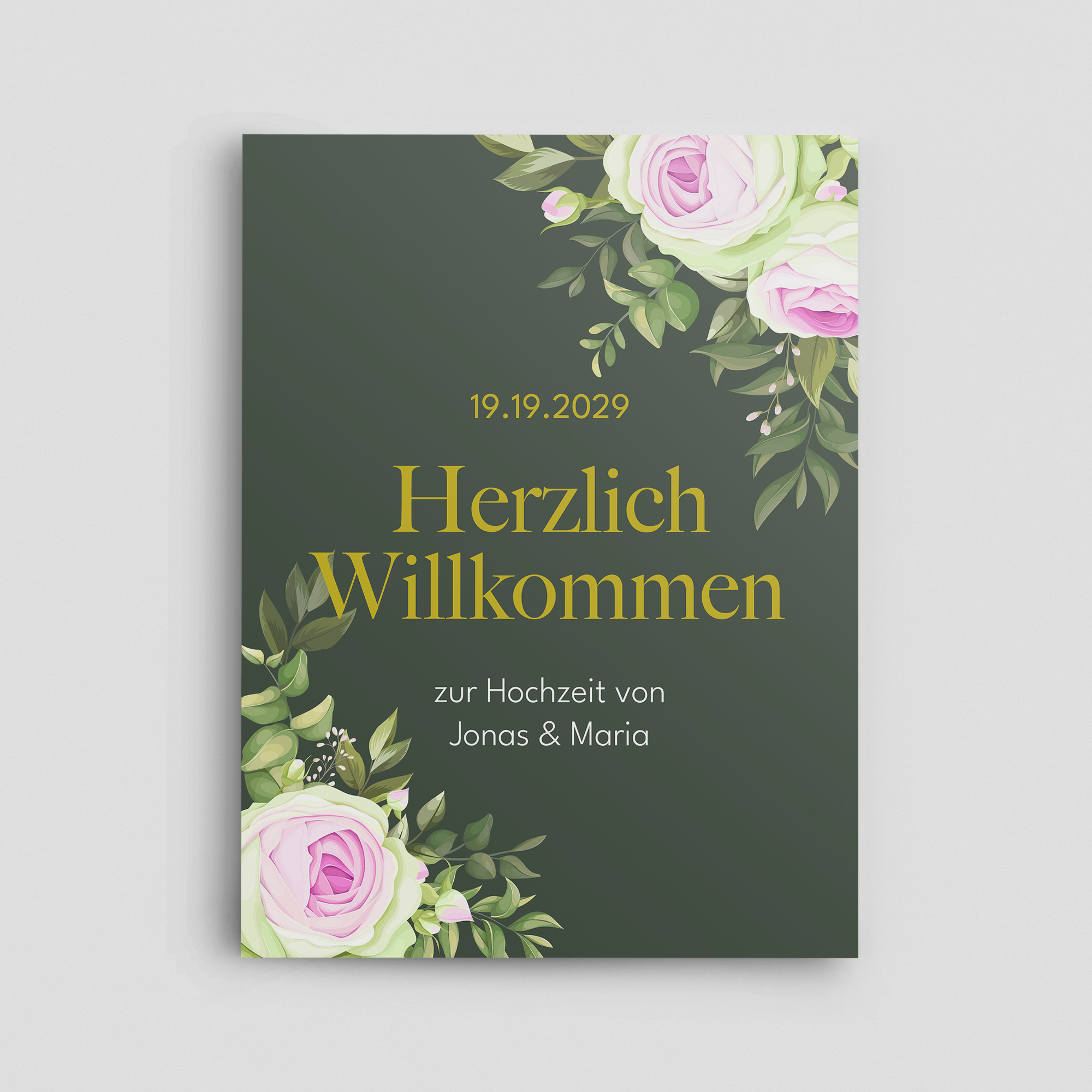 Acrylschild Hochzeit in Tannengrün Hochformat