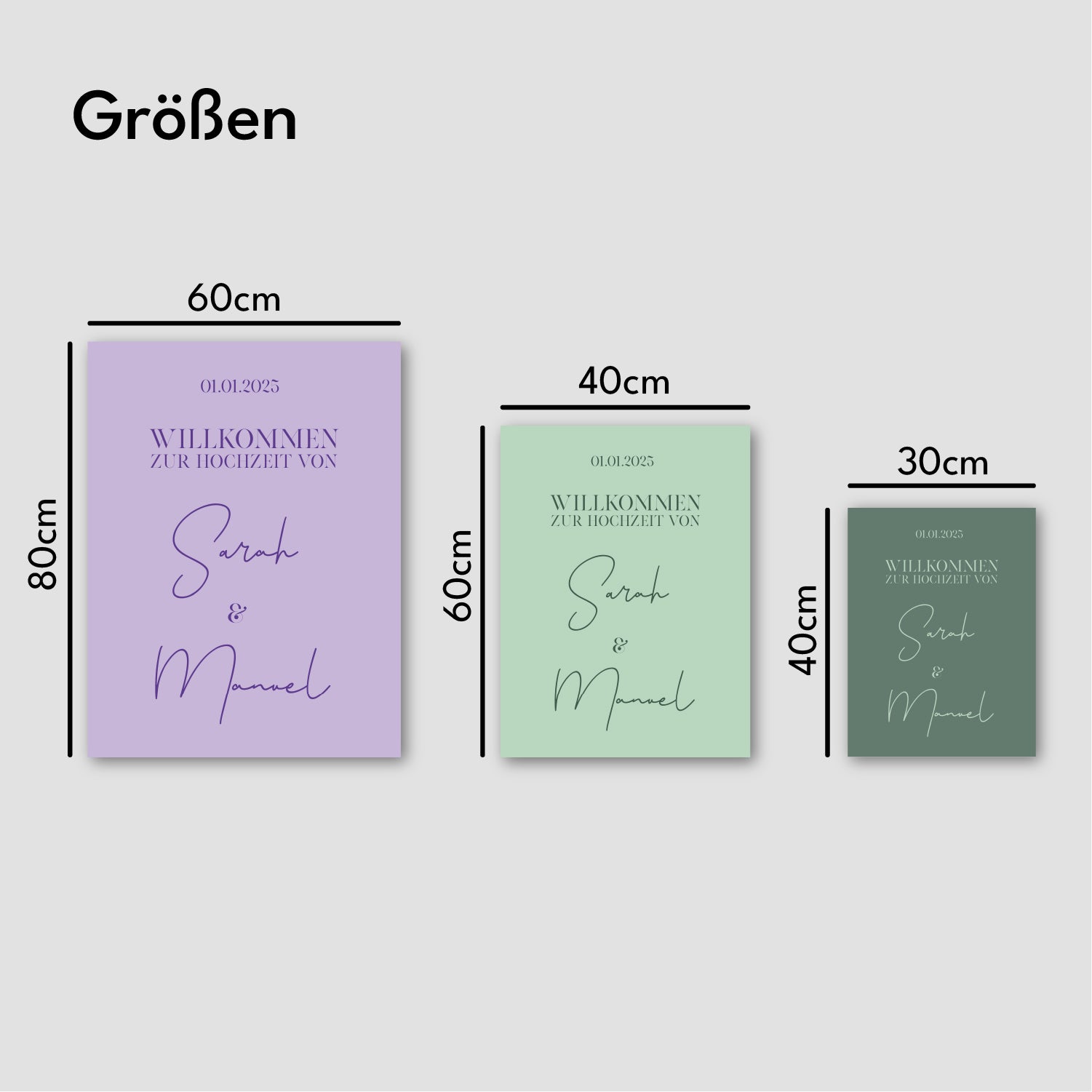 Größentabelle Schilder vertikal