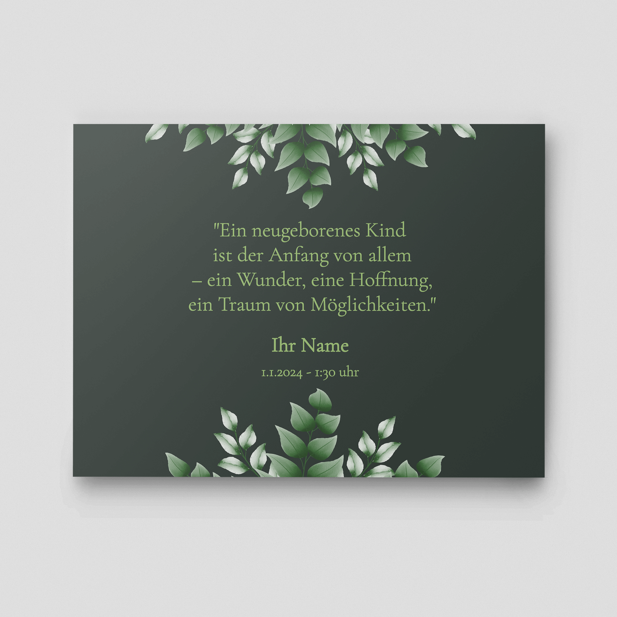 Hartschaumplatte Schild Geburt des Kindes Grün