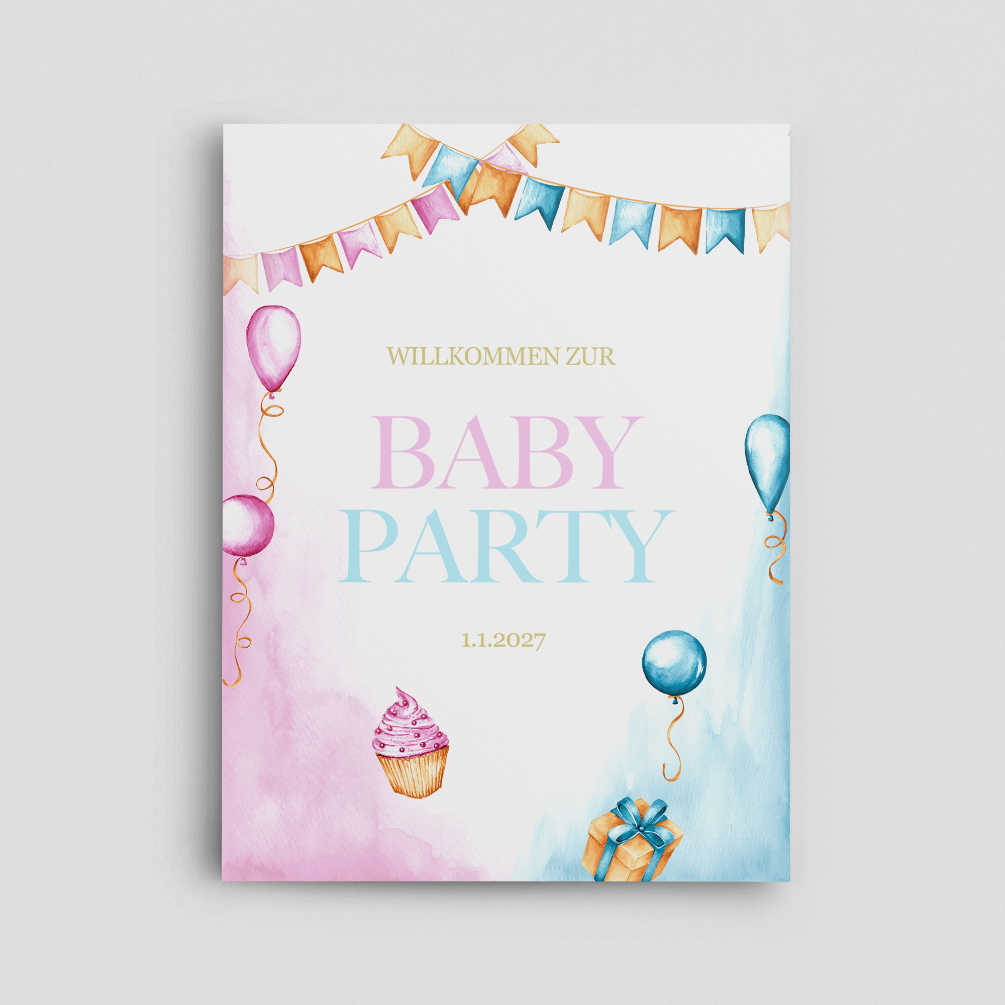 Schild Baby-Party Genderparty Rosa-Blau
