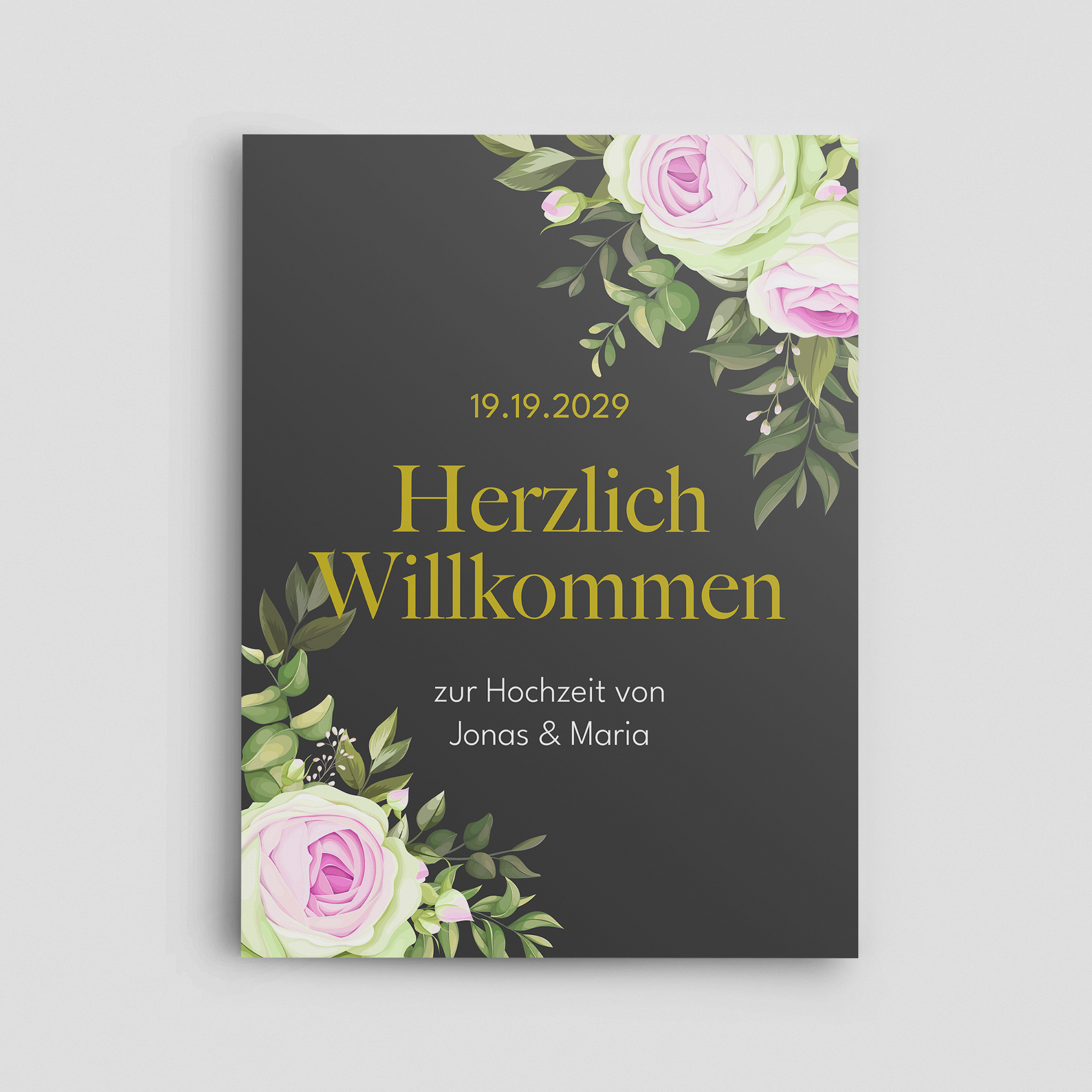 Acrylschild Hochzeit in Anthrazit-Schwarz Hochformat
