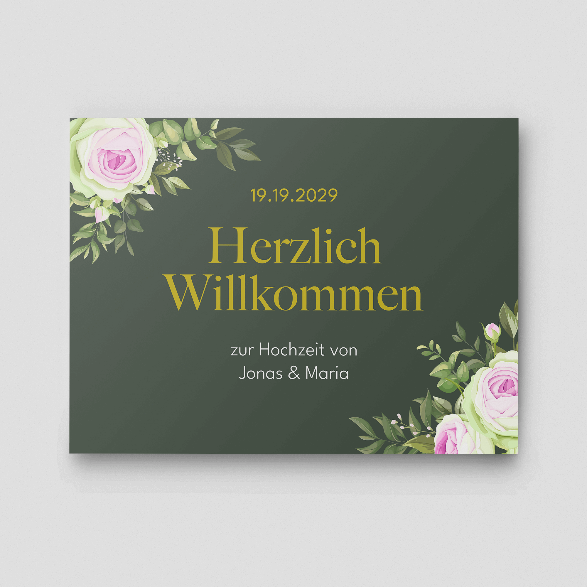 Acrylschild Hochzeit in Tannengrün Querformat