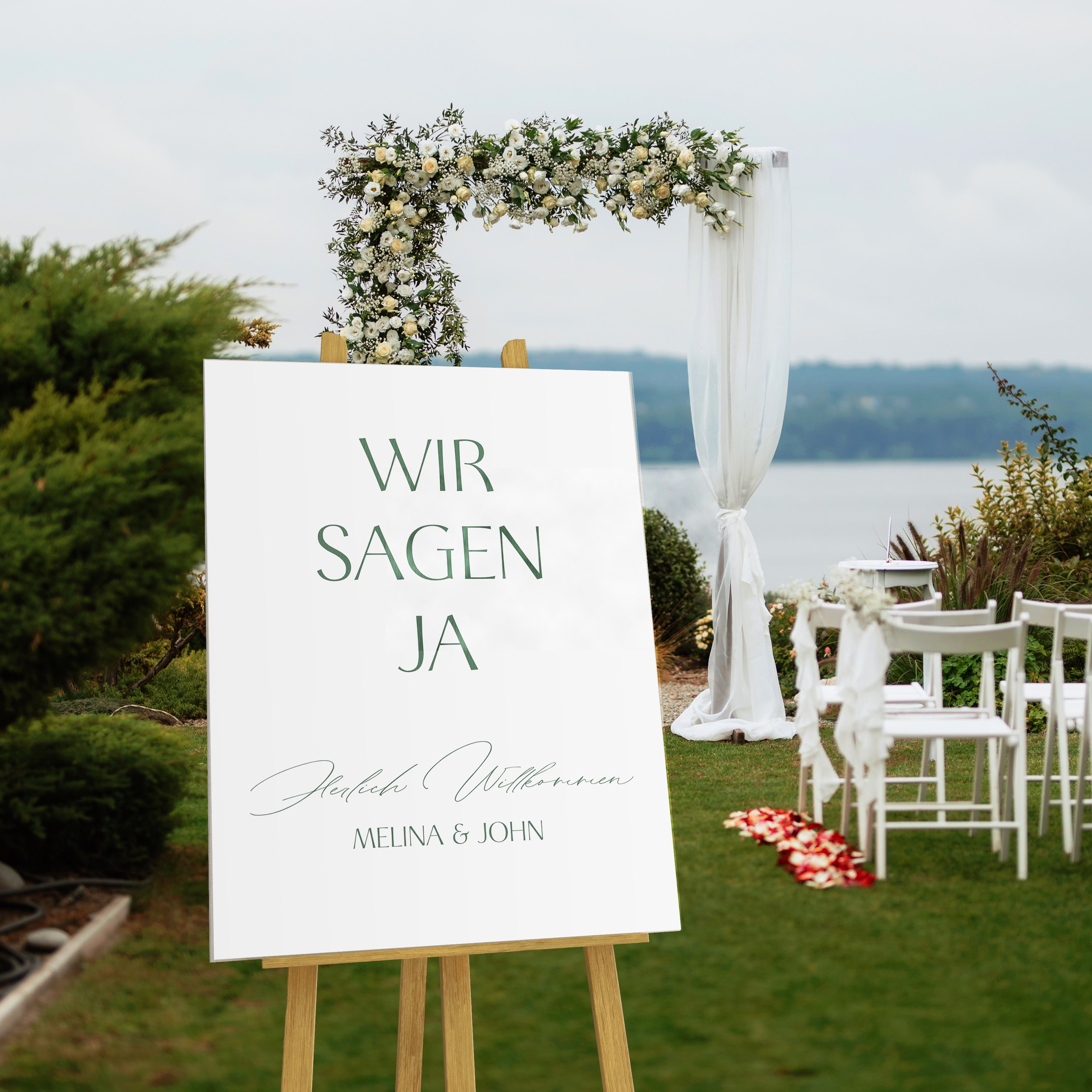 Willkommensschild Hochformat, weiß Hintergrund, wir sagen ja  