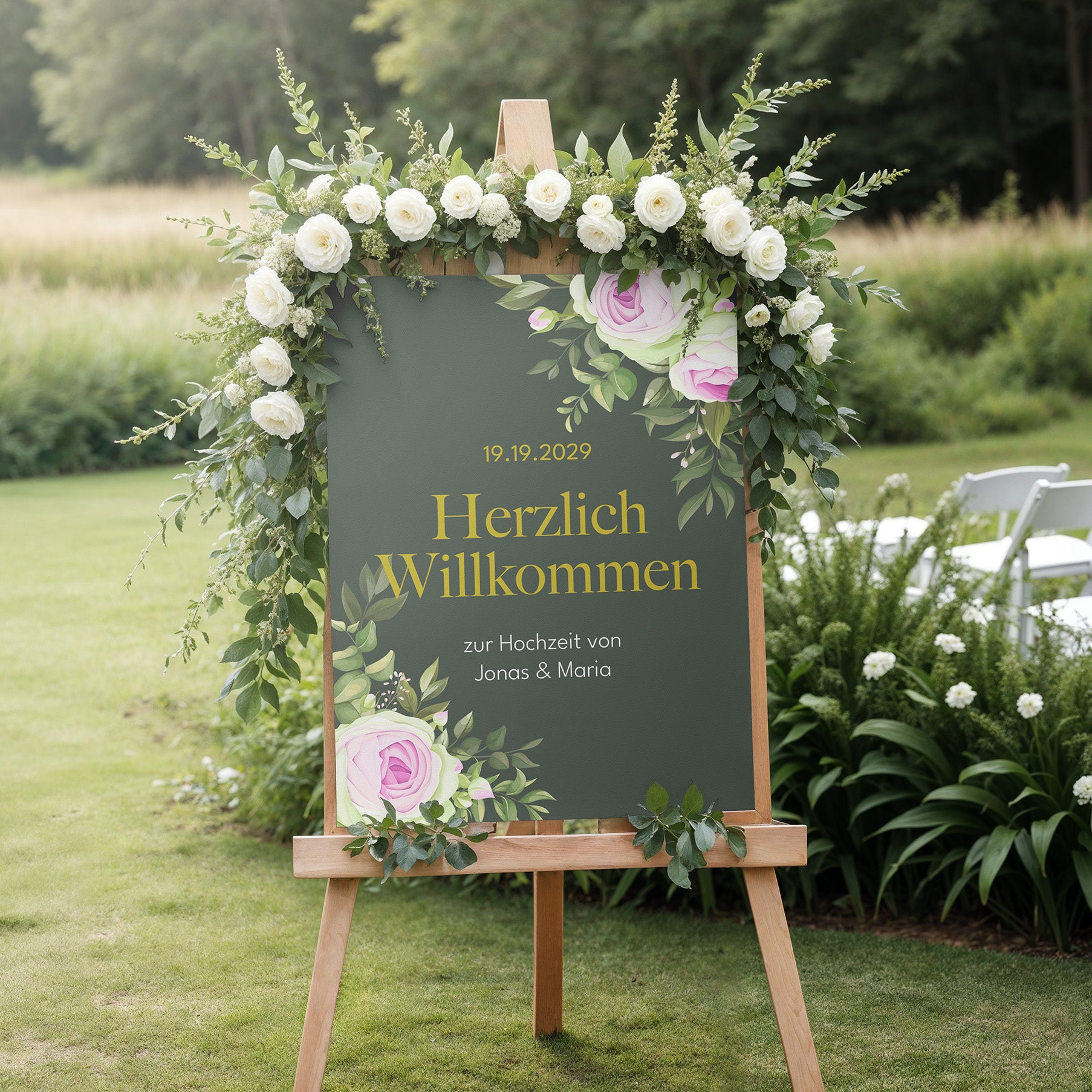 Mockup Acrylschild Hochzeit in Tannengruen Hochformat