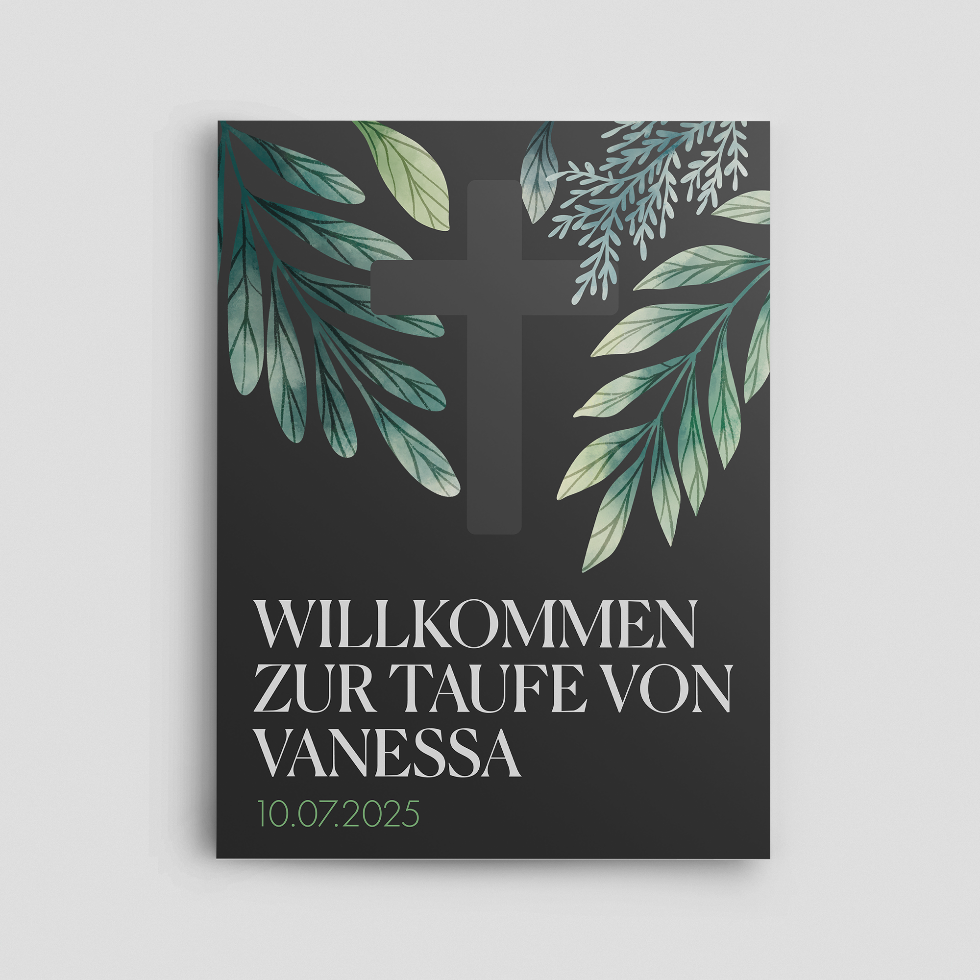 Schild PVC zur Taufe schwarz mit Kreuz 